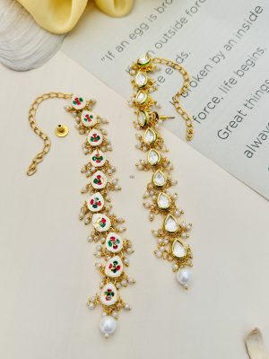 Gold Plated Pearl Studded Long Kundan Earrings