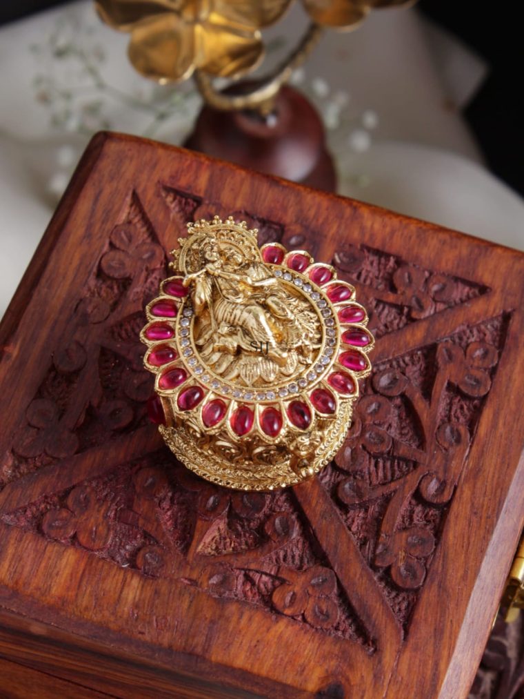 Gold Plated Radha Krishna Kumkum Box