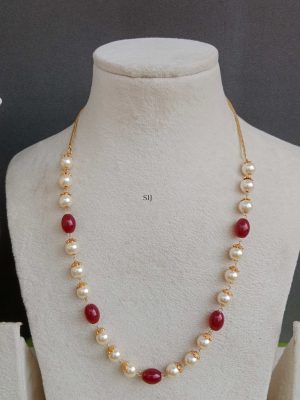 Gold Plated Red& Pastel Green Beaded Chain