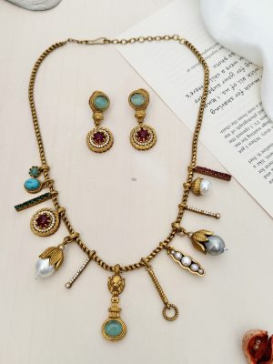 Gold Plated Sabyasachi Necklace Set With Earring