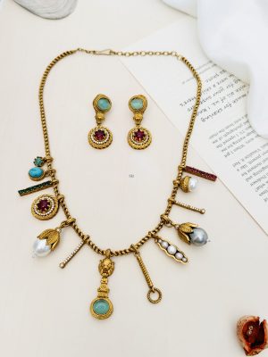 Gold Plated Sabyasachi Necklace Set With Earring