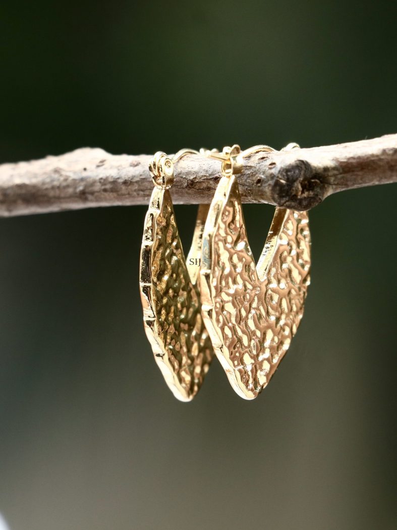 Gold Plated V-Shaped Hoop Earrings