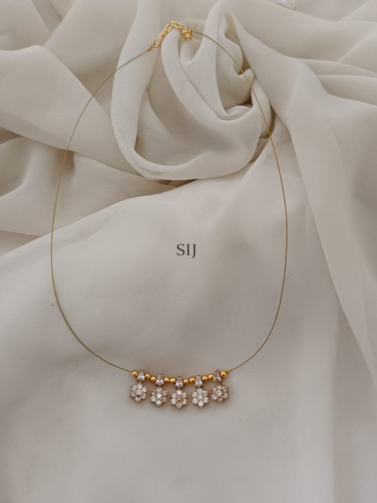 Gold Plated White Stones Invisible Necklace