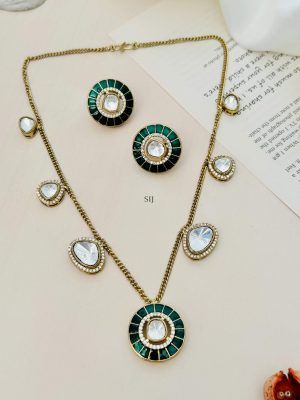 Green Meenakari Polki American Stones Necklace