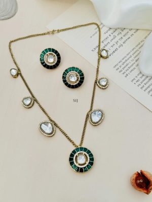 Green Meenakari Polki American Stones Necklace