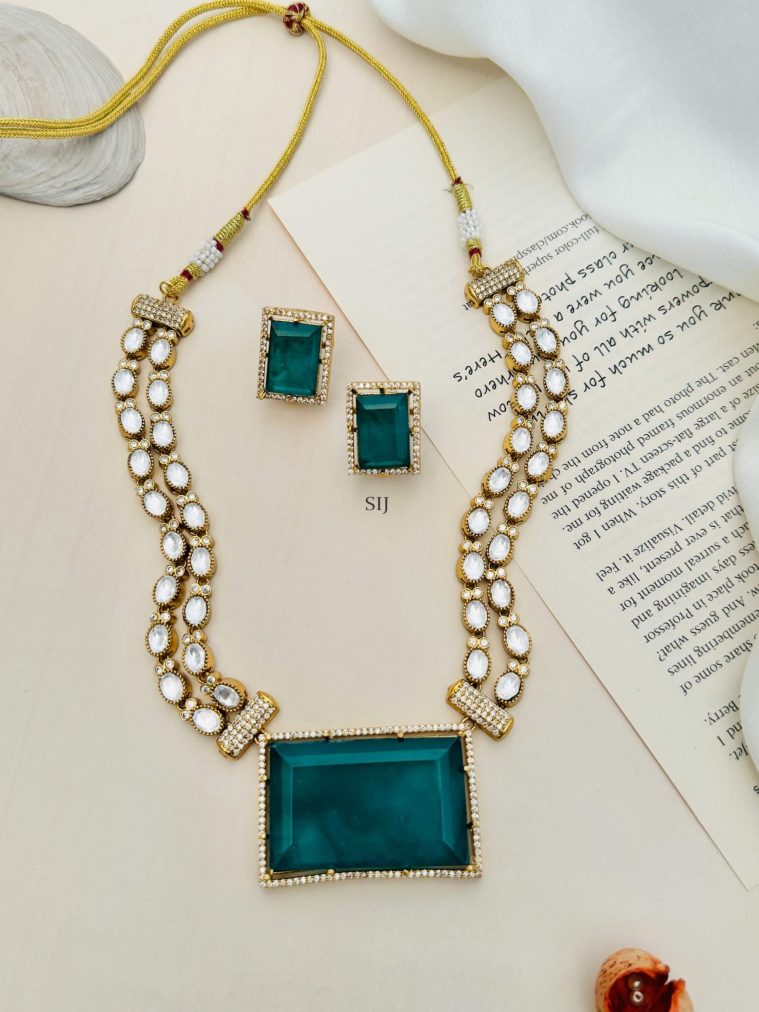 Imitation AD Studded Green Stone Necklace