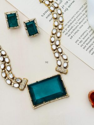 Imitation AD Studded Green Stone Necklace