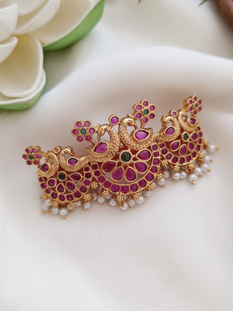 Imitation Dual Peacock Design Kemp Stone Hair Clip