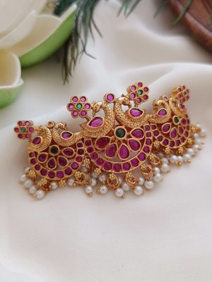 Imitation Dual Peacock Design Kemp Stone Hair Clip
