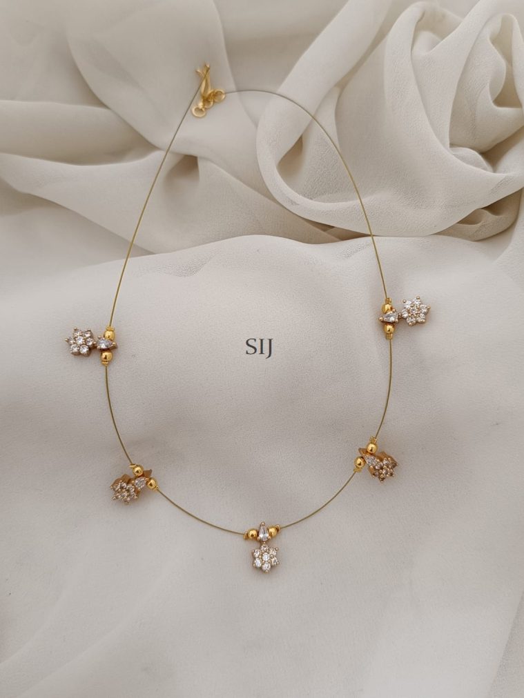 Imitation Flower Design White Stones Invisible Necklace