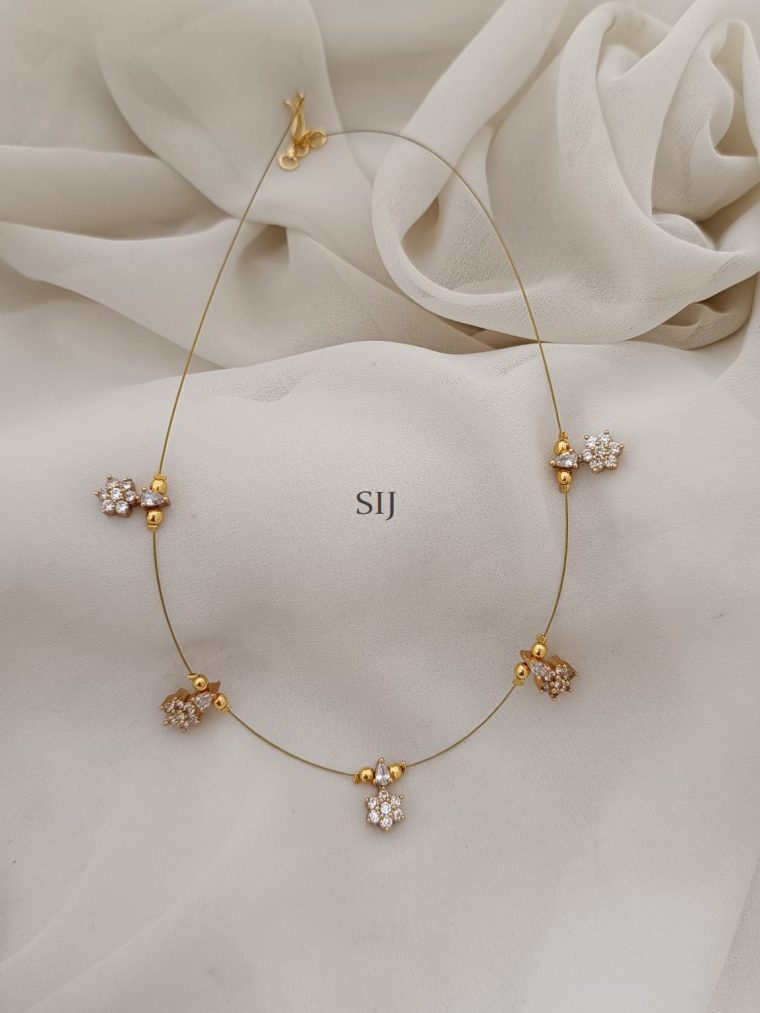 Imitation Flower Design White Stones Invisible Necklace