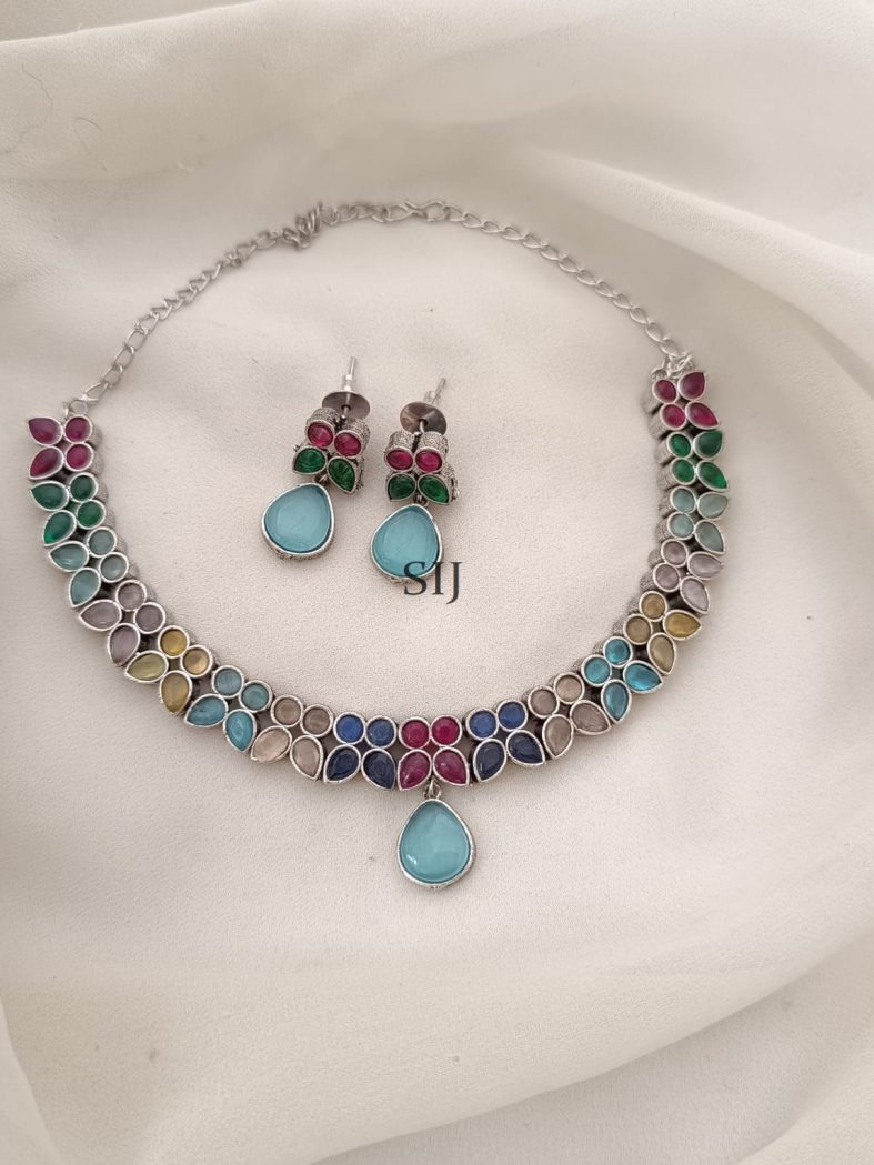 Imitation Multicolor Stones Silver Necklace