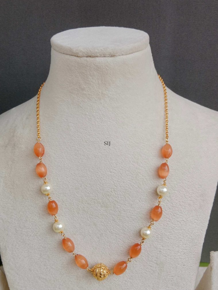 Imitation Orange Beaded Pearl Chain