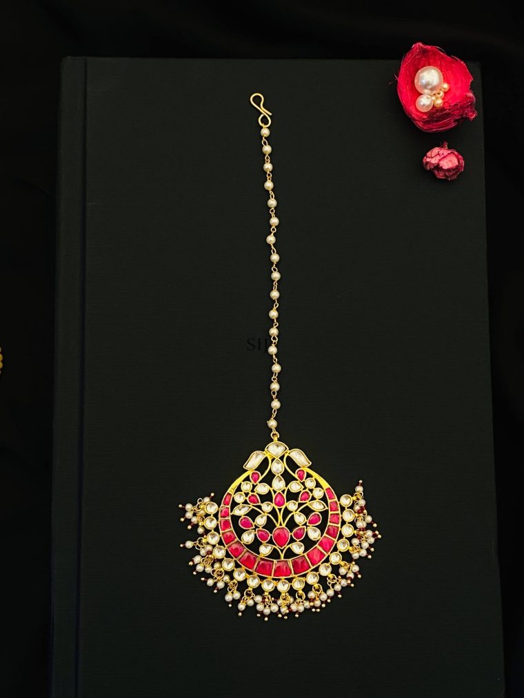 Imitation Pearl Drop Kundan Necklace With Jhumkas