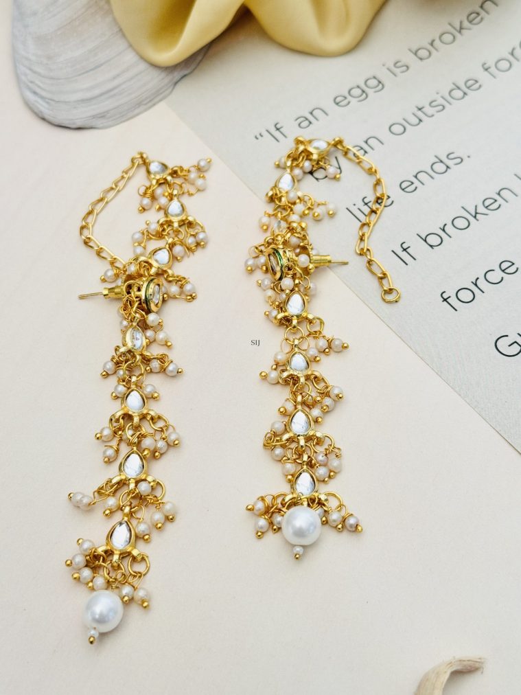 Imitation Pearl Studded Long Kundan Earrings