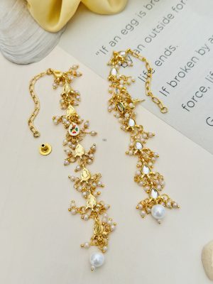 Imitation Pearl Studded Long Kundan Earrings