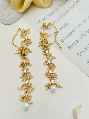 Imitation Pearl Studded Long Kundan Earrings