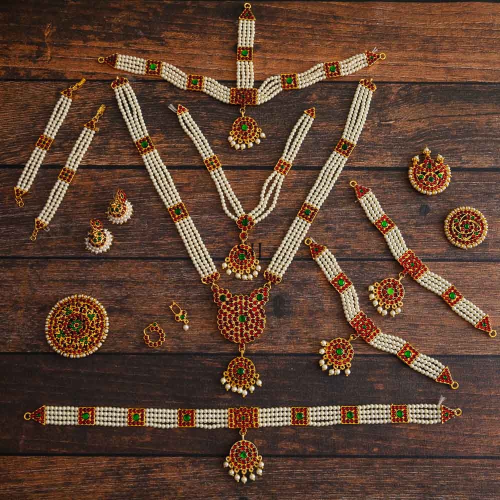 Imitation Ruby Stones Pearl Bharatnatyam Set