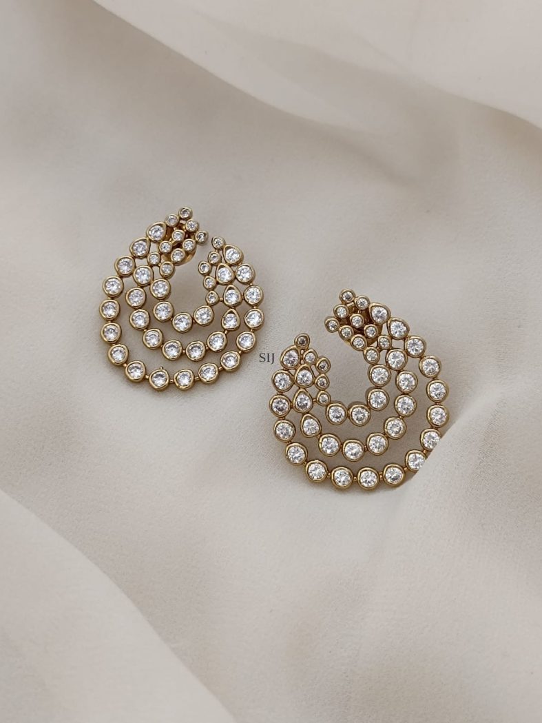 Imitation White Stones Chand Bali Earrings