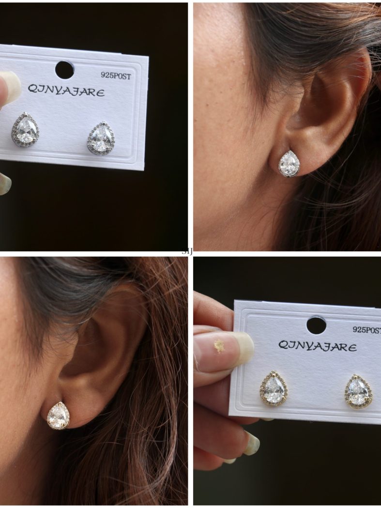 Imitation White Stones Gold& Silver Earrings