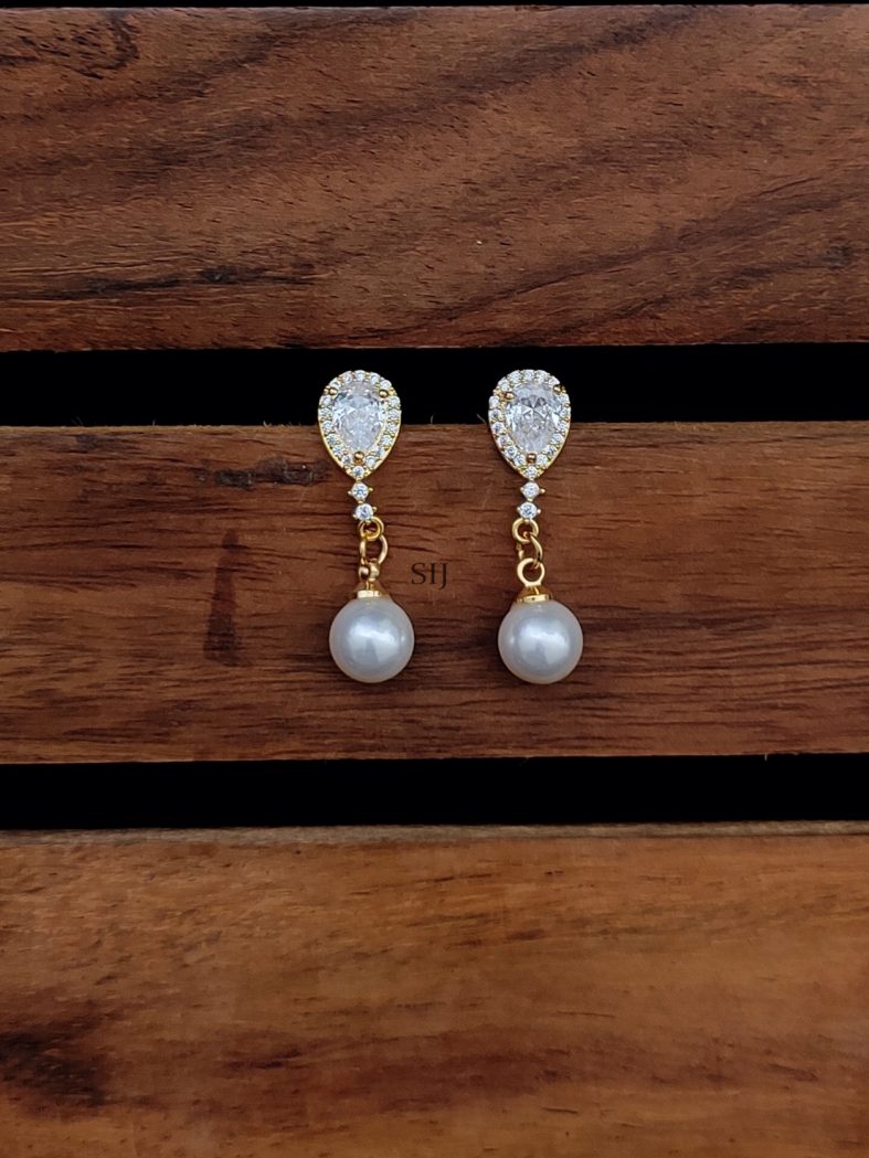 Imitation White Stones Pear drop Ear Studs