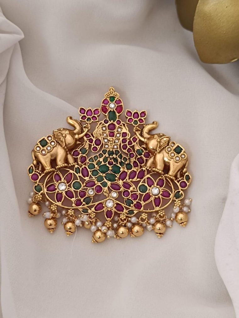 Mahalakshmi With Dual Elephants Pendant