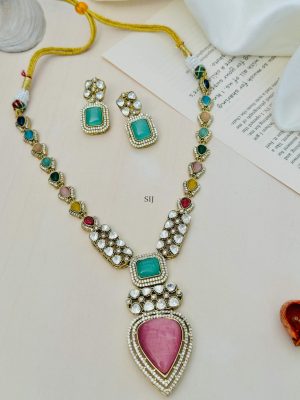 Multi Colour American Diamonds Necklace Set