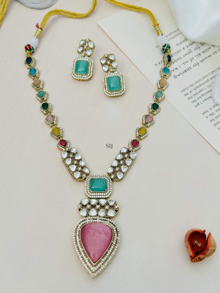 Multi Colour American Diamonds Necklace Set