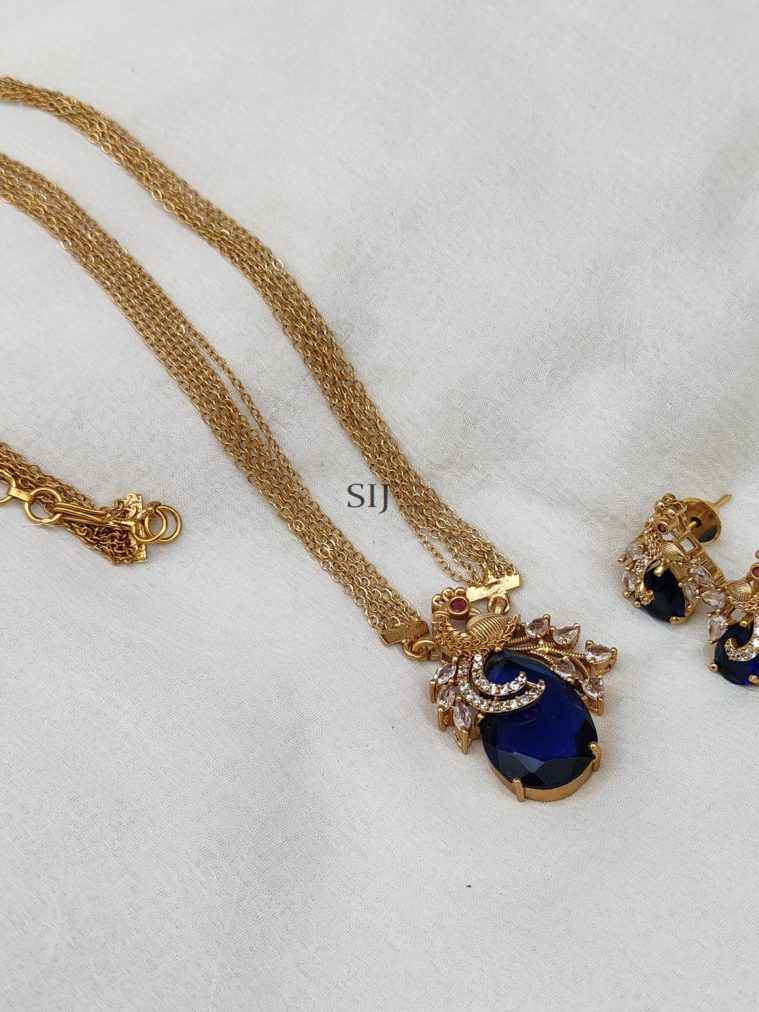 Multi Layered Blue Stone Peacock Pendant Chain