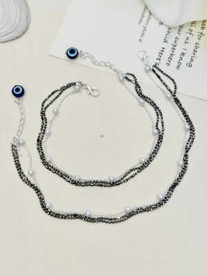 Multi Layered Evil Eye Pearls Anklet