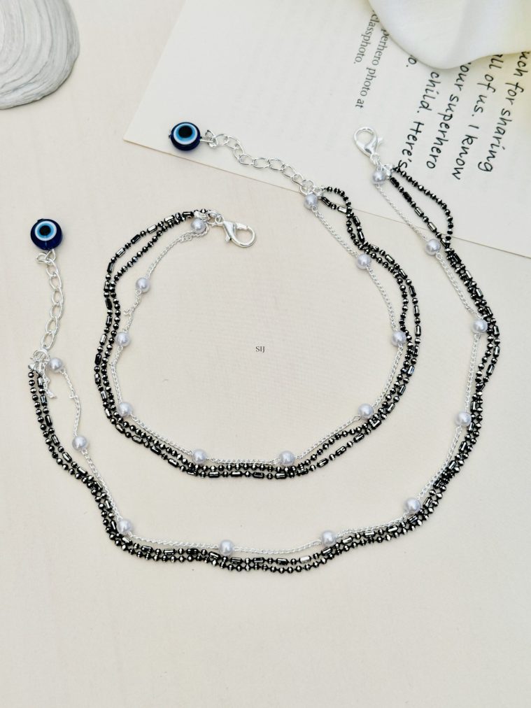 Multi Layered Evil Eye Pearls Anklet