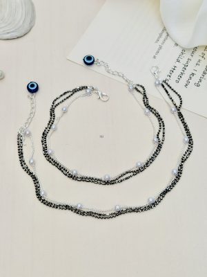 Multi Layered Evil Eye Pearls Anklet