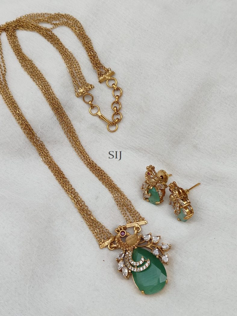 Multi Layered Green Stone Peacock Pendant Chain