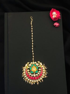 Multicolor Stones Pearl Drops Kundan Maang Tikka