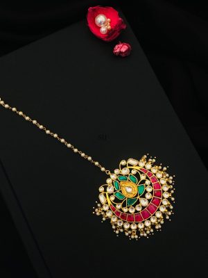 Multicolor Stones Pearl Drops Kundan Maang Tikka