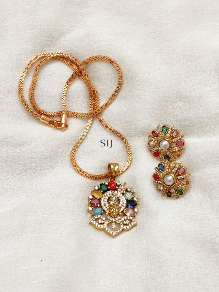 Multicolor Stones Studded God Pendant Chain