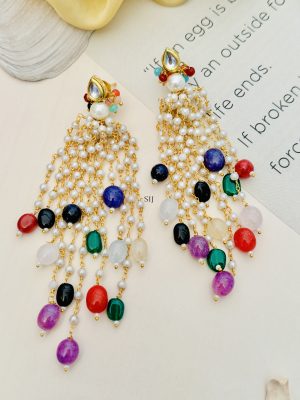 Multiple Colour Beads Drops Pearl Earrings