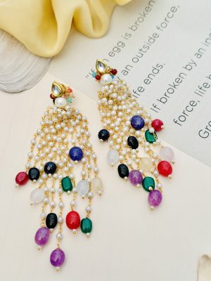 Multiple Colour Beads Drops Pearl Earrings