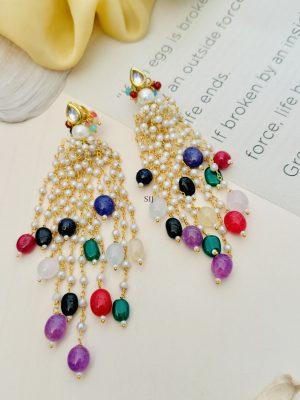 Multiple Colour Beads Drops Pearl Earrings