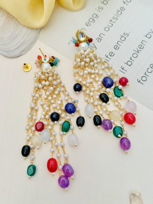 Multiple Colour Beads Drops Pearl Earrings