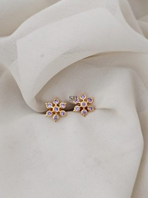 Purple Stones Gold Plated Ear Studs