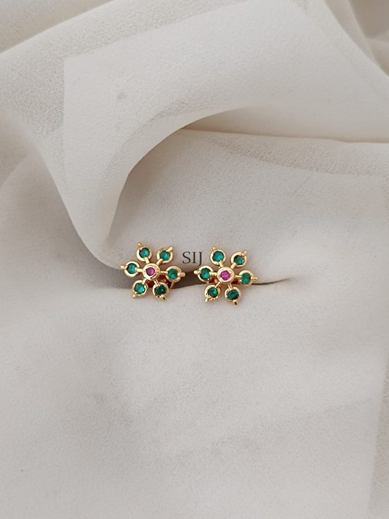 Ruby & Green Diamond Replica Ear Studs