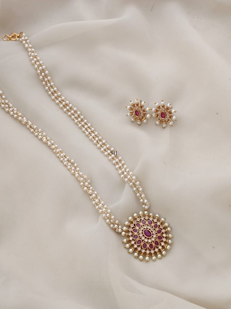 Ruby Stones Pendant Pearl Long Haram