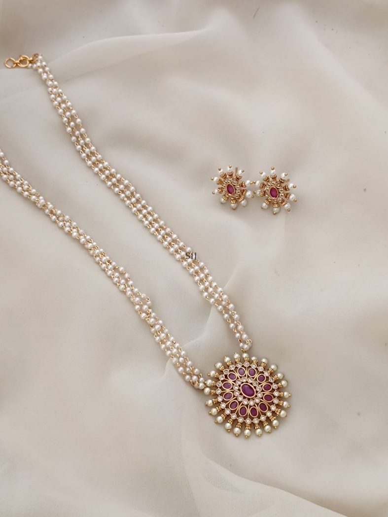 Ruby Stones Pendant Pearl Long Haram