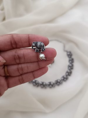 Silver Finish Elephant Design Necklace