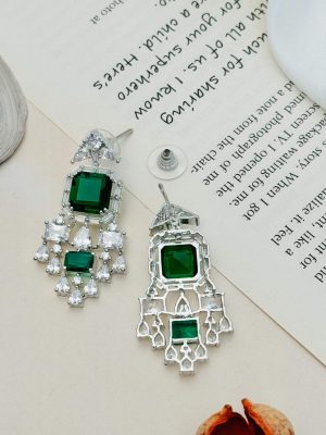 Silver Plated AD And Green Stones Necklace