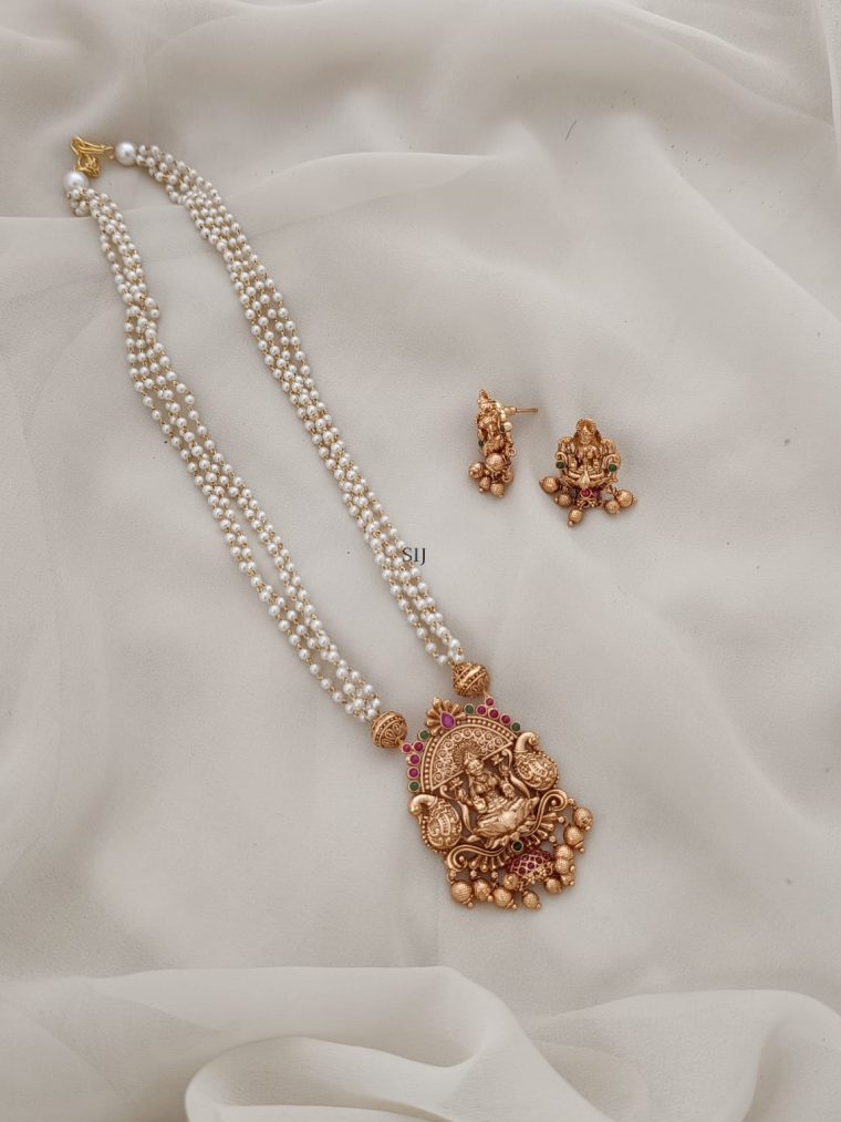 Traditional Lakshmi Pendant Pearl Long Haram