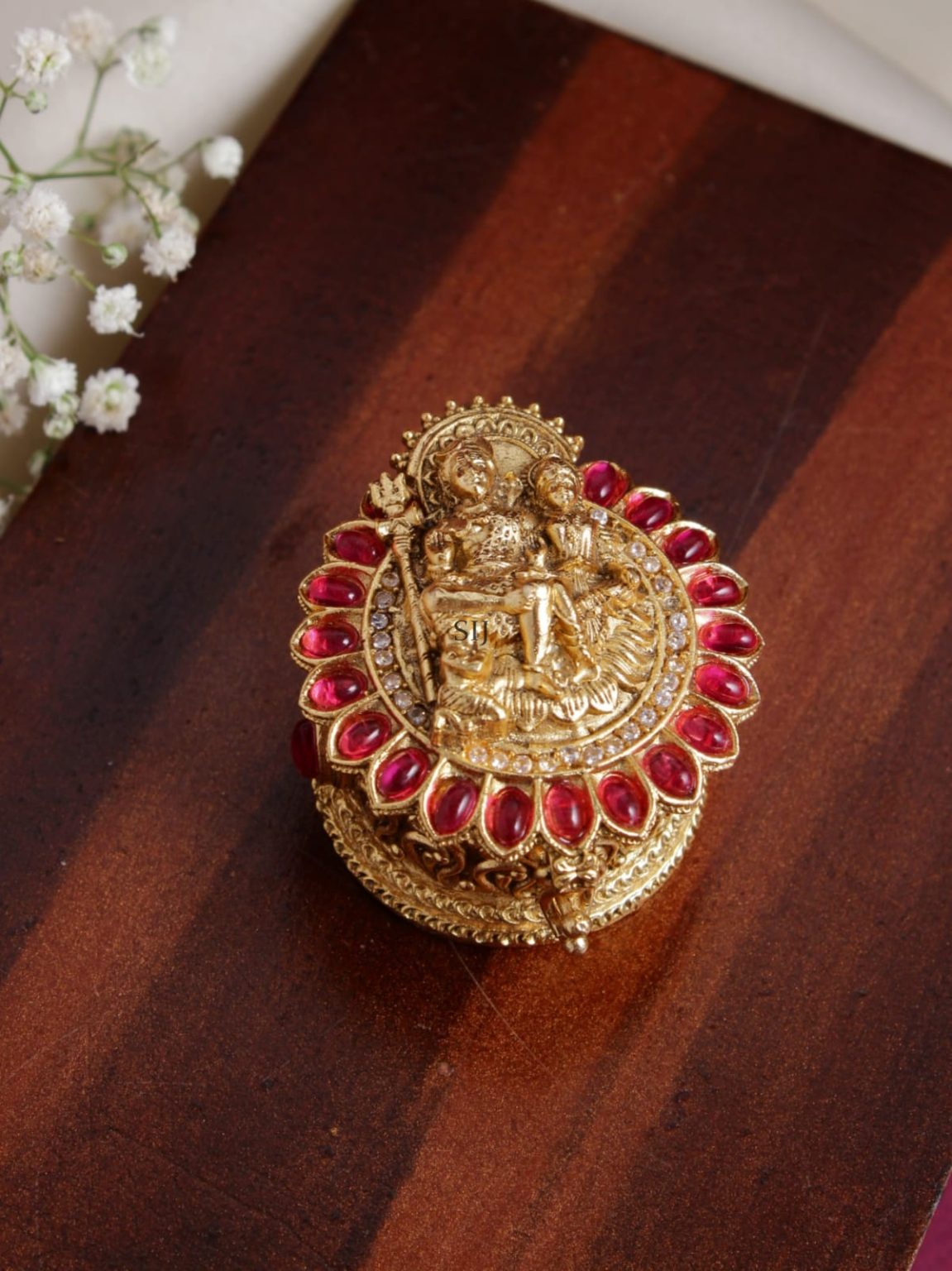 Traditional Shiva Parvathi Kemp Stone Kumkum box