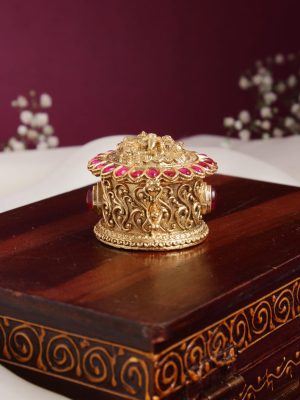 Traditional Shiva Parvathi Kemp Stone Kumkum box