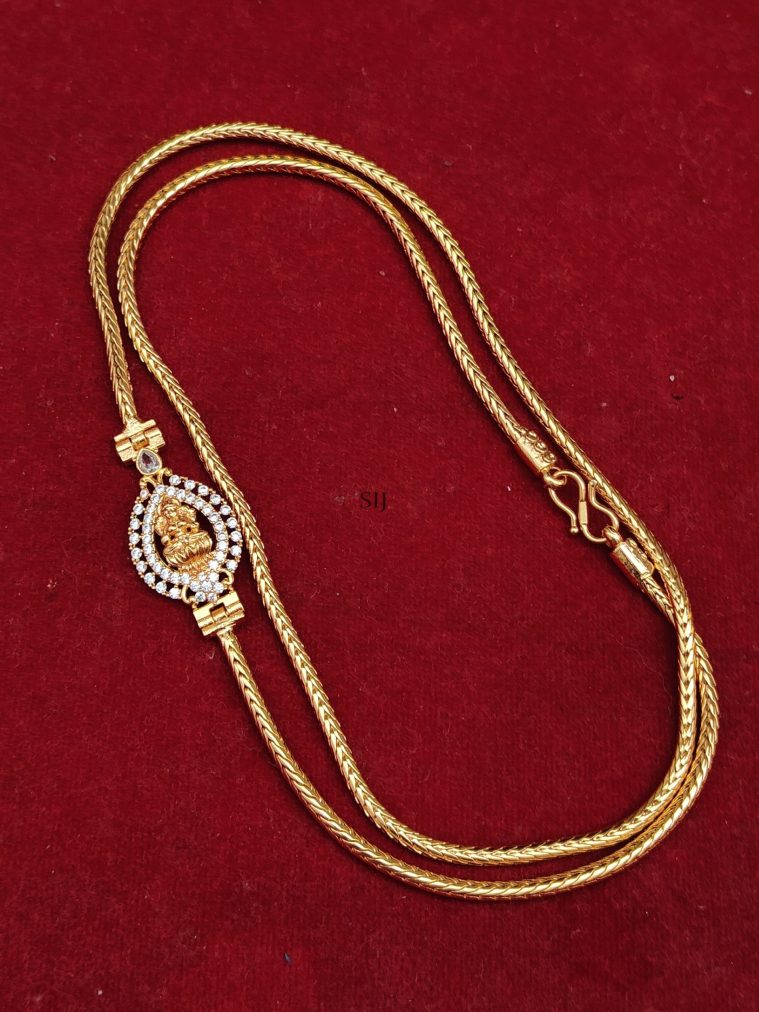 Traditional White Stones Studded Lakshmi Pendant Muhapu Chain